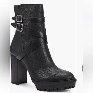 Vince Camuto Black Leather Buckle Ankle Boots